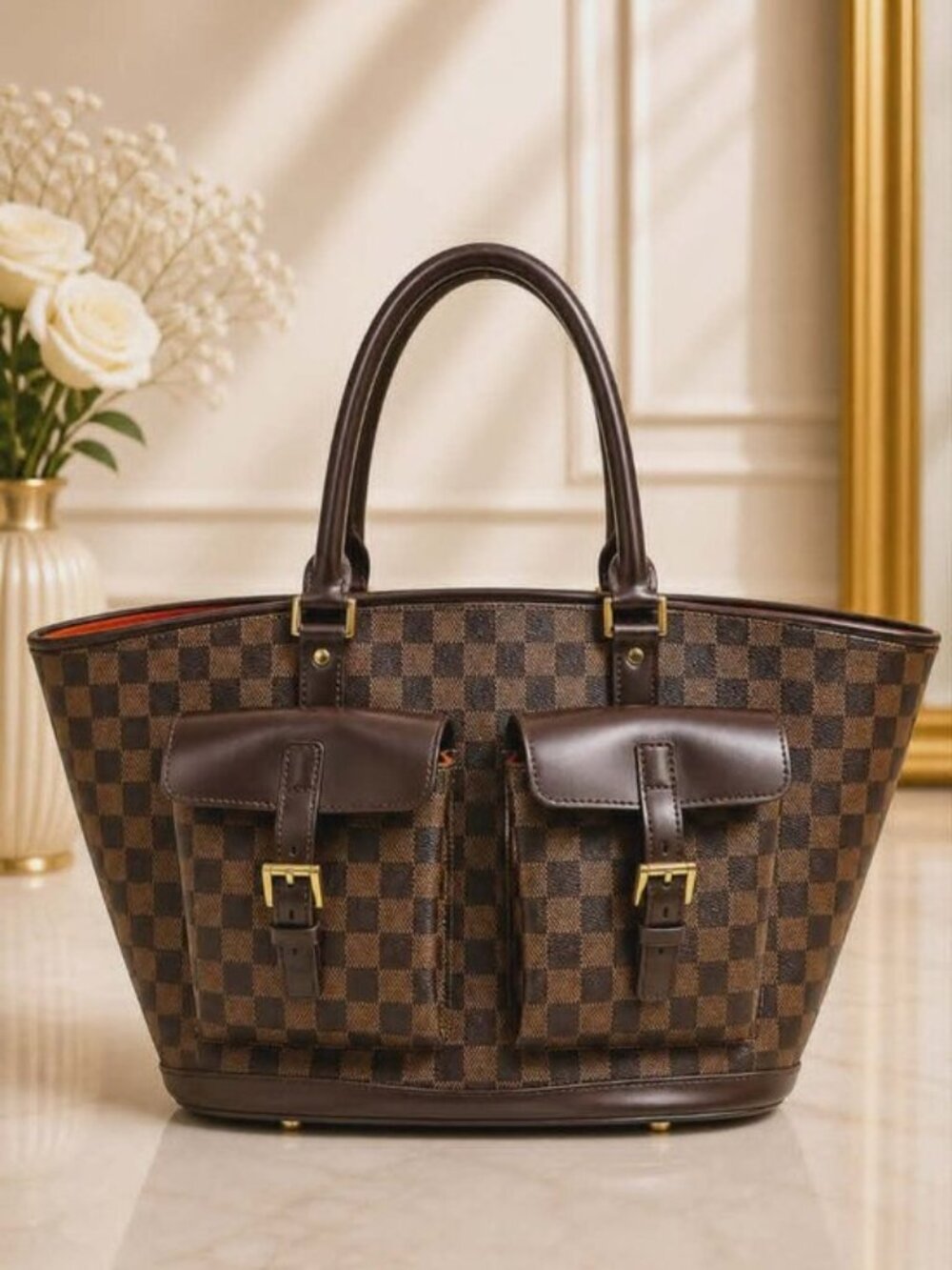 Authentic Louis Vuitton Manosque GM Damier Ebene Tote Bag | LV Shoulder Bag